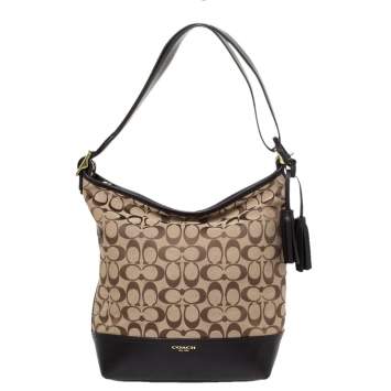 Pre Owned Coach Dark Brown/Beige Signature Canvas and Leather Legacy Hobo