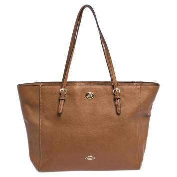 Pre Owned Coach Brown Leather Turnlock Tote