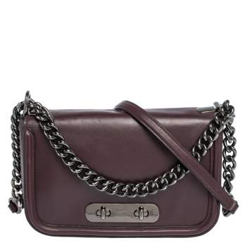 Pre Owned Coach Dark Burgundy Leather Swagger Shoulder Bag