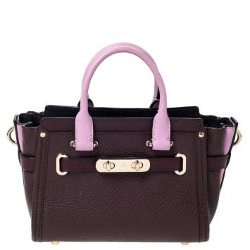 Pre Owned Coach Burgundy/Pink Leather Swagger 20 Carryall Top Handle Bag