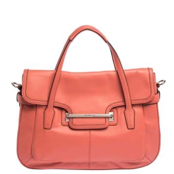 Pre Owned Coach Coral Orange Leather Taylor Marin Flap Satchel 