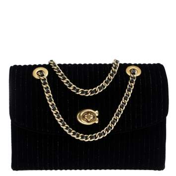 Pre Owned Coach Black Velvet and Leather Parker 18 Mauve Shoulder Bag