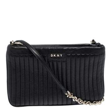 Pre Owned Dkny Black Leather Zip Crossbody Bag