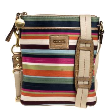 Pre Owned Coach Multicolor Striped Nylon and Leather Swingpack Crossbody Bag