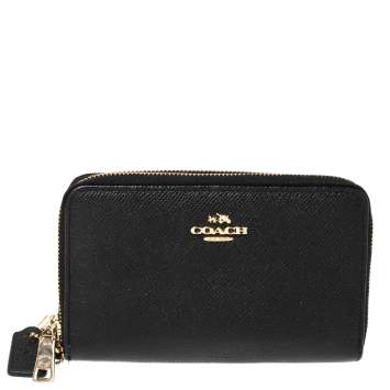 Pre Owned Coach Black Leather Double Zip Wallet
