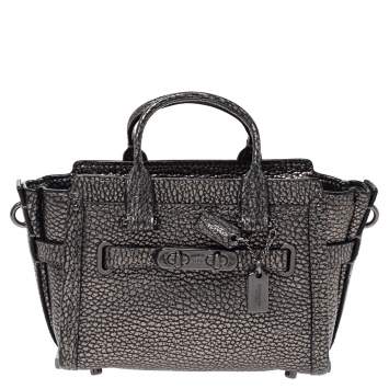 Pre Owned Coach Metallic Leather Swagger Mini Crossbody Bag