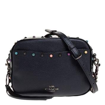 Pre Owned Coach Navy Blue Leather Studded Camera Bag