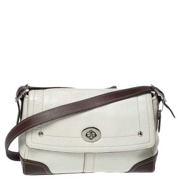 Pre Owned Coach Cream/Brown Leather Flap Crossbody Bag