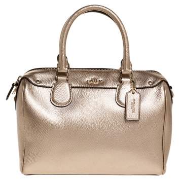 Pre Owned Coach Metallic Gold Leather Mini Bennett Satchel