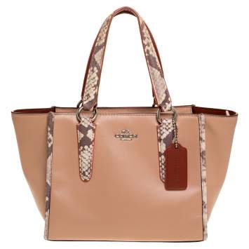 Pre Owned Coach Light Peach/Beige Leather Crosby 21 Tote