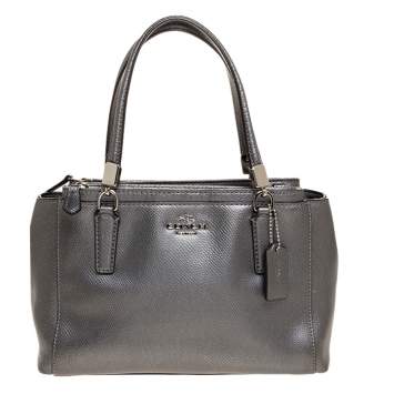 Pre Owned Coach Metallic Silver Leather Mini Christie Carryall Satchel
