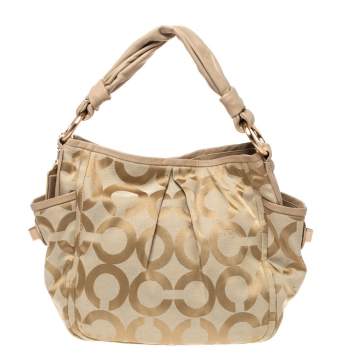 Pre Owned Coach Beige Canvas and Leather Op Art Parker Hobo