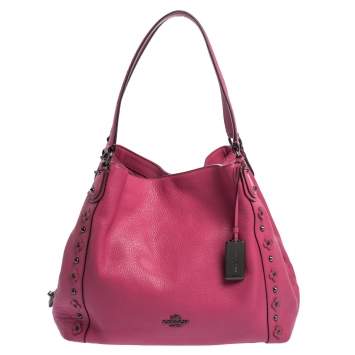 Pre Owned Coach Fuchsia Leather Edie Studded Shoulder Bag