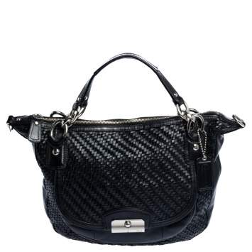 مملوكة مسبقًا Coach Black Woven Leather Kristin Shoulder Bag