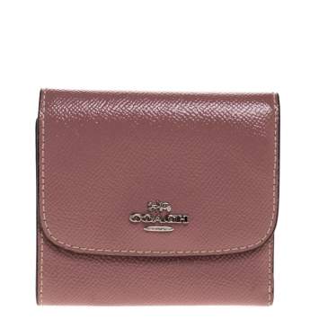 Pre Owned Coach Old Rose Patent Leather Trifold Wallet