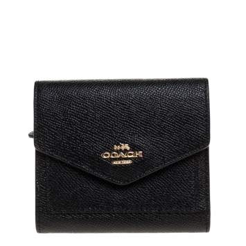 Pre Owned Coach Black Leather Colorblock Trifold Wallet 