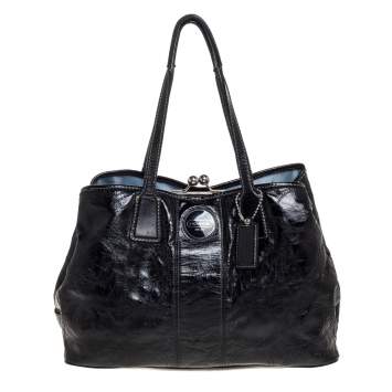 مملوكة مسبقًا Coach Black Patent Leather Kisslock Satchel