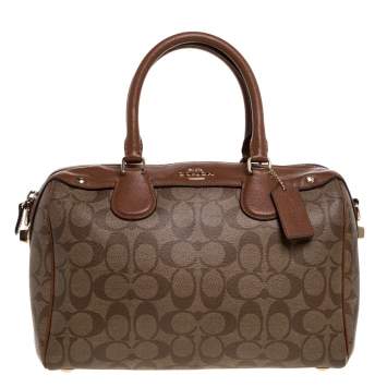 Pre Owned Coach Beige/Tan Signature Coated Canvas and Leather Small Bennett Satchel