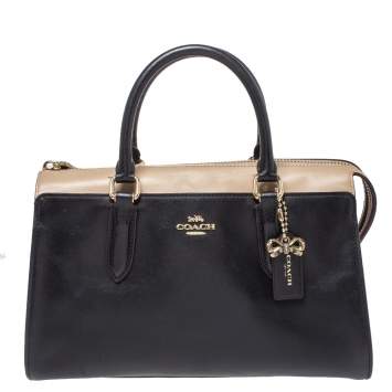 Pre Owned Coach Black/Beige Leather Bond Satchel