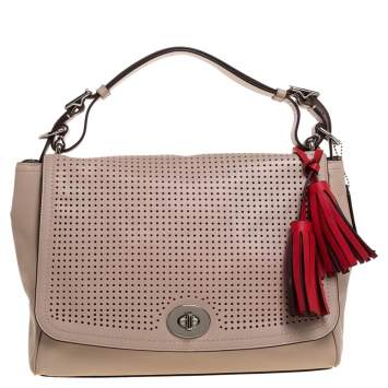 Pre Owned Coach Blush Pink Perforated Leather Legacy Romy Top Handle Bag w/ Wallet