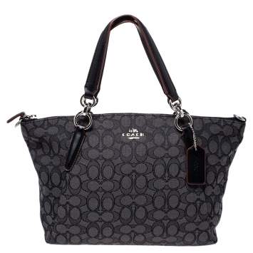 Pre Owned Coach Grey/Black Canvas and Leather Small Kelsey Tote 