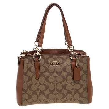 Pre Owned Coach Brown Signature Coated Canvas and Leather Mini Christie Carryall Satchel