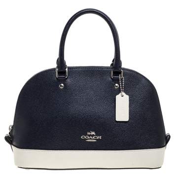 مملوكة مسبقًا Coach Navy Blue/White Leather Mini Sierra Satchel