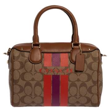 Pre Owned Coach Brown Signature Coated Canvas and Leather Mini Bennett Satchel
