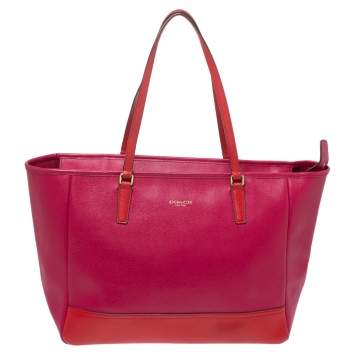 Pre Owned Coach Fuchsia/Red Leather Shopper Tote