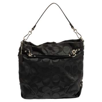 Pre Owned Coach Black Signature Fabric and Leather Large Brooke Hobo