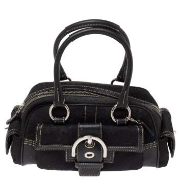 Pre Owned Coach Black Signature Canvas and Leather Soho Side Pocket Satchel