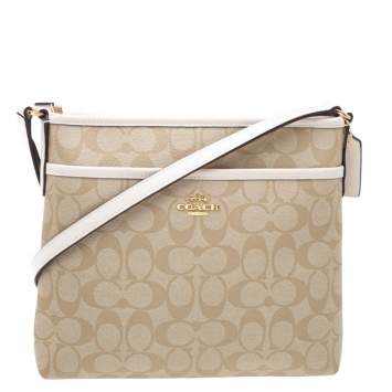 Pre Owned Coach Beige/Cream Signature Coated Canvas and Leather Messenger Bag