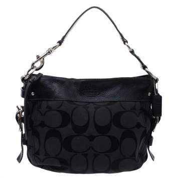 Pre Owned Coach Black Signature Canvas and Leather Zoe Hobo