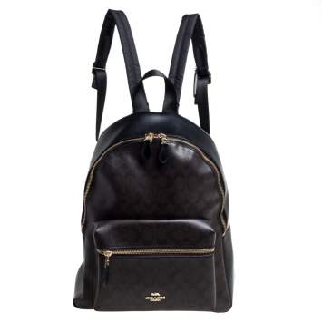 Pre Owned Coach Brown/Black Signature Coated Canvas and Leather Charlie Backpack