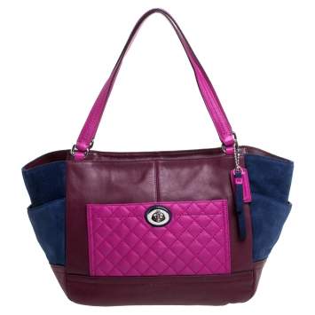 Pre Owned Coach Multicolor Leather and Suede Shopper Tote