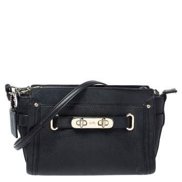 Pre Owned Coach Black Leather Swagger Wristlet Crossbody Bag