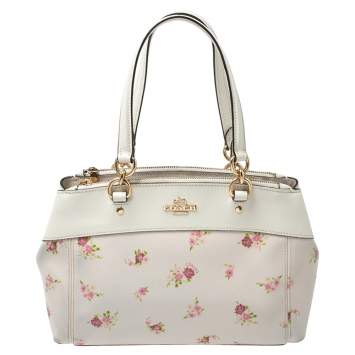 Pre Owned Coach White Daisy Print Coated Canvas and Leather Mini Brooke Carryall Satchel