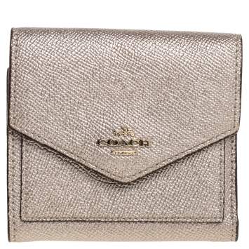Pre Owned Coach Metallic Rose Gold Leather Colorblock Trifold Wallet 