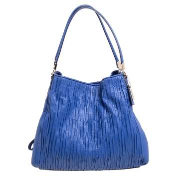 Pre Owned Coach Blue Leather Madison Phoebe Gathered Twist Shoulder Bag    