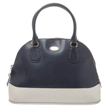 Pre Owned Coach Blue/Off White Leather Cora Dome Satchel