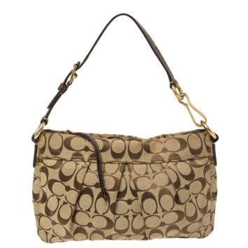 Pre Owned Coach Beige/Brown Signature Canvas and Leather Hampton Hobo
