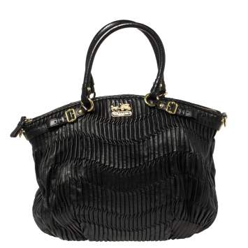 Pre Owned Coach Black Pleated Leather Sophia Madison Satchel