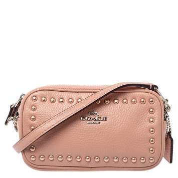 Pre Owned Coach Pink Leather Double Zip Crossbody Bag