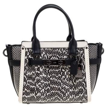 Pre Owned Coach Black/Beige Snakeskin Effect and Leather Swagger 20 Tote