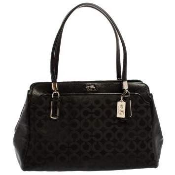 Pre Owned Coach Black Signature Nylon and Leather Madison Kimberly Carryall Satchel