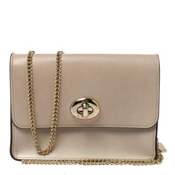Pre Owned Coach Cream White Leather Turnlock Small Chain Crossbody Bag