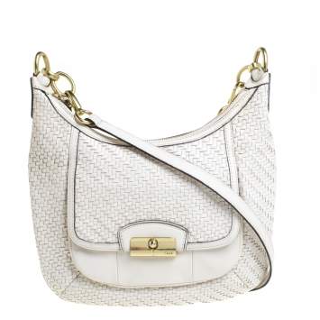 Pre Owned Coach White Woven Leather Kristin Hobo