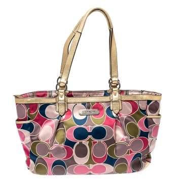 Pre Owned Coach Multicolor Gallery Scarf Print Satin Tote