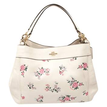 Pre Owned Coach Ivory Floral Print Leather Lexy Shoulder Bag