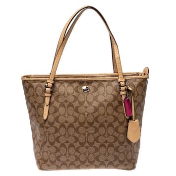 Pre Owned Coach Beige Signature Canvas and Leather Peyton Tote